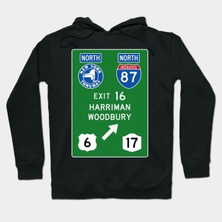 New York Thruway Northbound Exit 16: Harriman Woodbury Routes 6 and 17 Hoodie